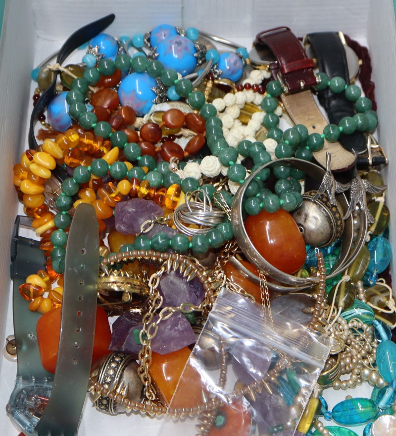 Mixed jewellery including two amber necklaces(gross 57 grams), etc